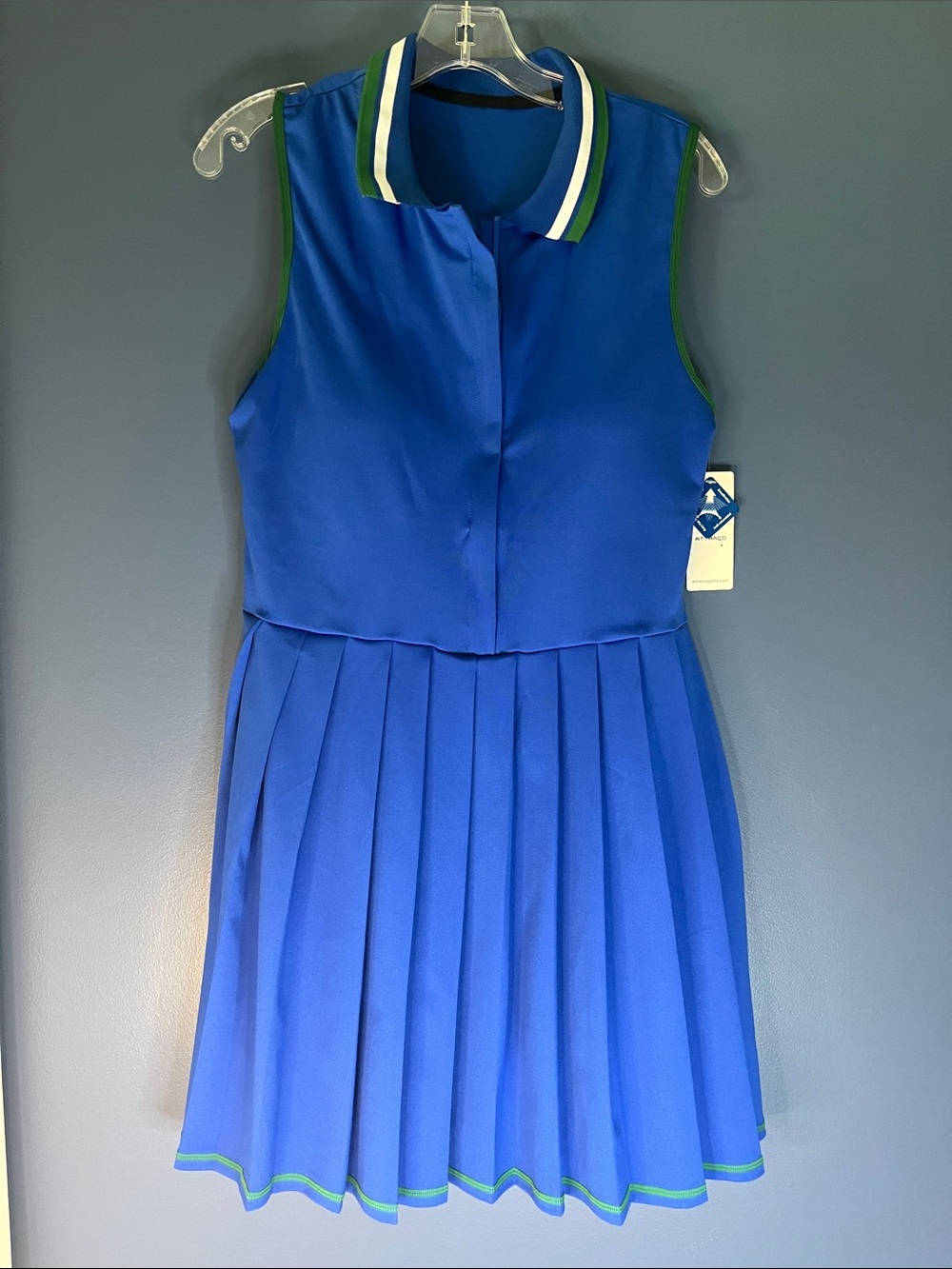 ATTRACO polo tennis dress, ladies XL, bright blue w green & white trim